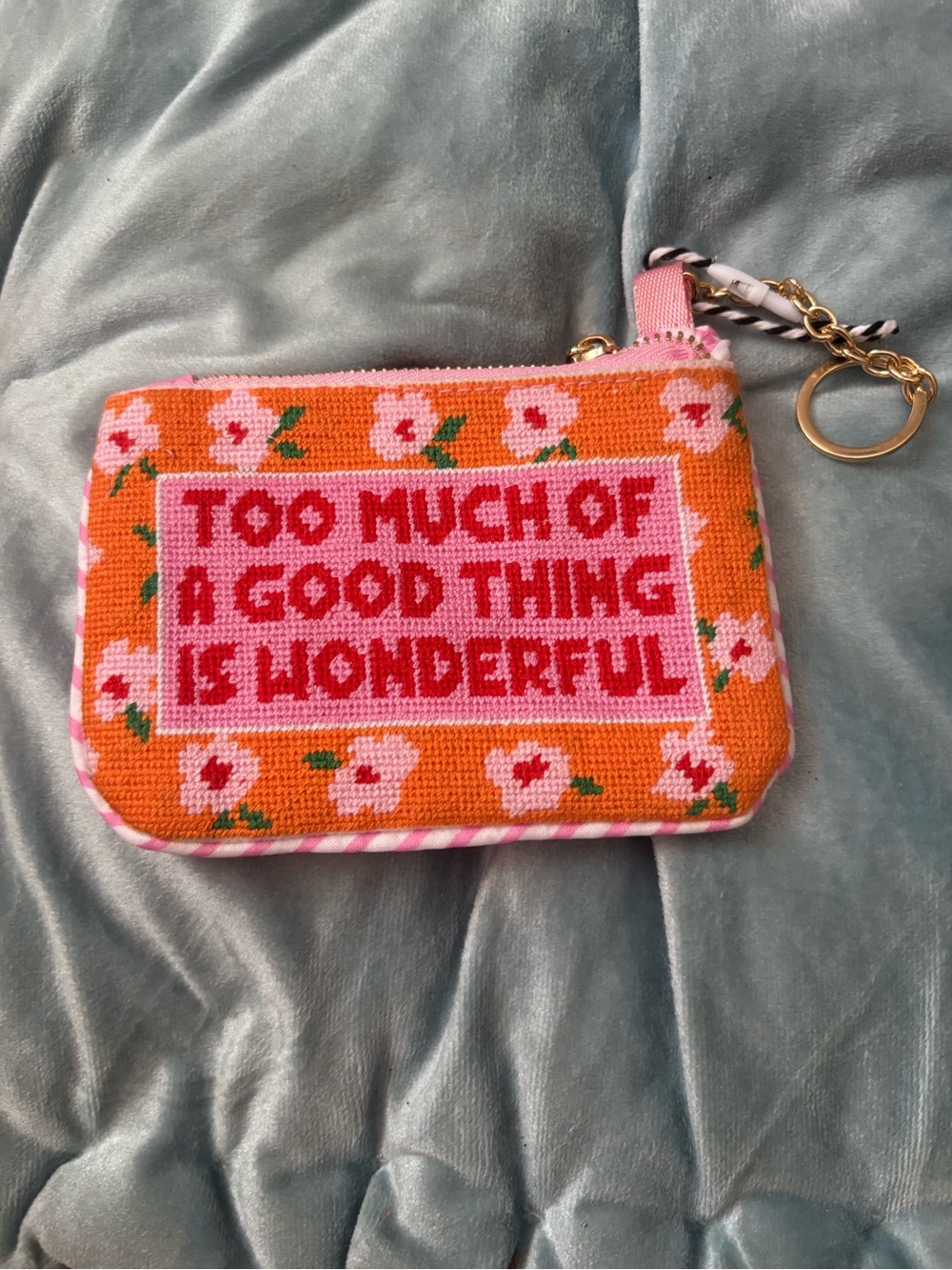 Embroidered Floral Zip Pouch - Orange & Pink